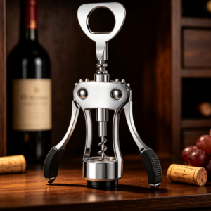 Heavy Duty Zinc Alloy Wing Corkscrew Wine Opener with Ergonomic Handle and Built-in Bottle Opener for Home Kitchen Bar