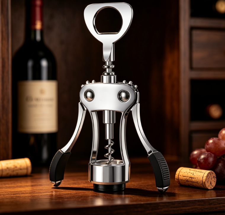 Heavy Duty Zinc Alloy Wing Corkscrew Wine Opener with Ergonomic Handle and Built-in Bottle Opener for Home Kitchen Bar