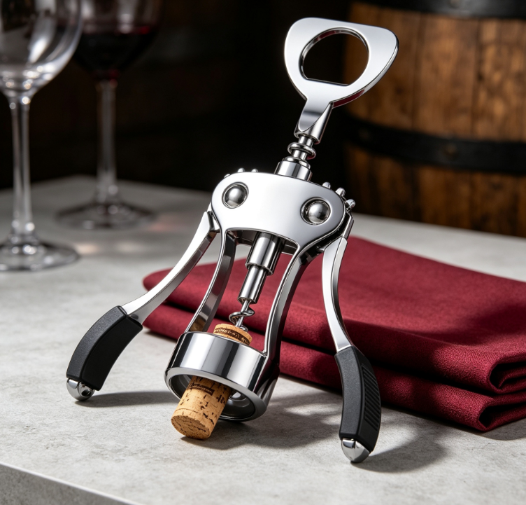Heavy Duty Zinc Alloy Wing Corkscrew Wine Opener with Ergonomic Handle and Built-in Bottle Opener for Home Kitchen Bar - Image 2