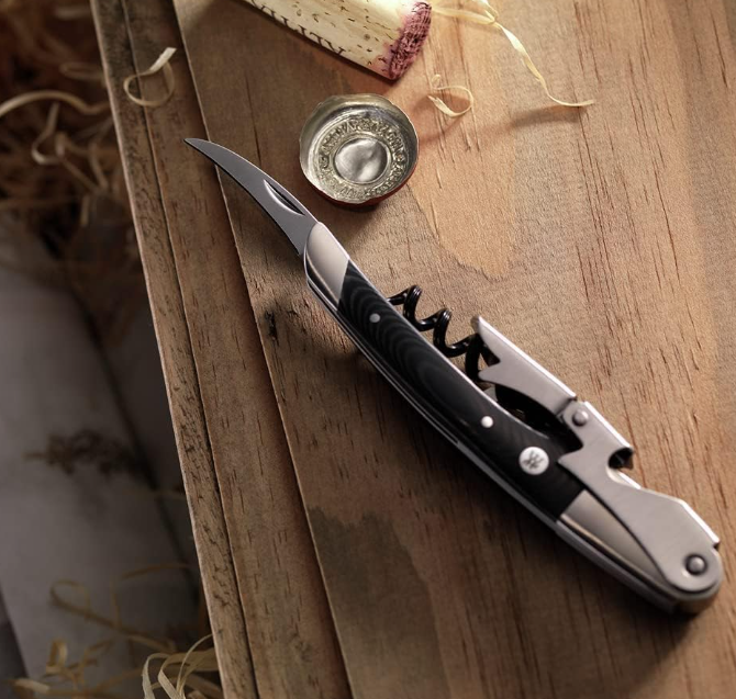 Double Hinged Waiter's Corkscrew with Built-in Foil Cutter, Stainless Steel Wine Bottle Opener