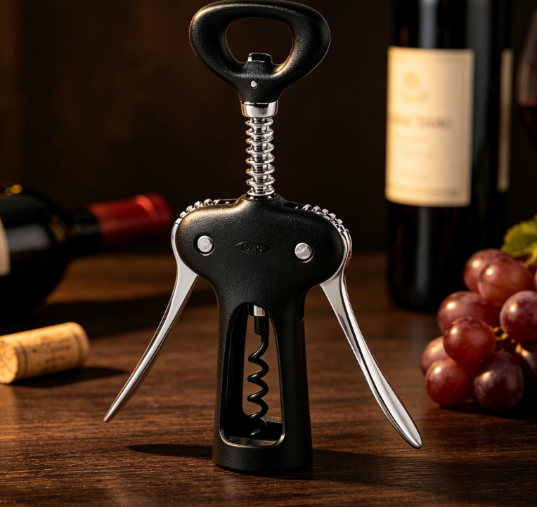 Wing Corkscrew Wine Opener with Integrated Bottle Opener and Comfortable Grip Handle