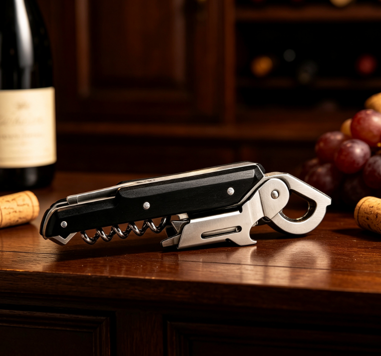 Single Pull Waiter's Corkscrew with Foil Cutter and Bottle Cap Remover