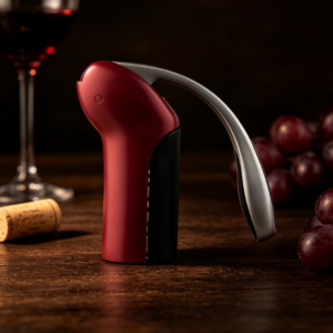 Vertical Lever Wine Opener with One-Pull Design, Manual Corkscrew with Foil Cutter and Stainless Steel Spiral