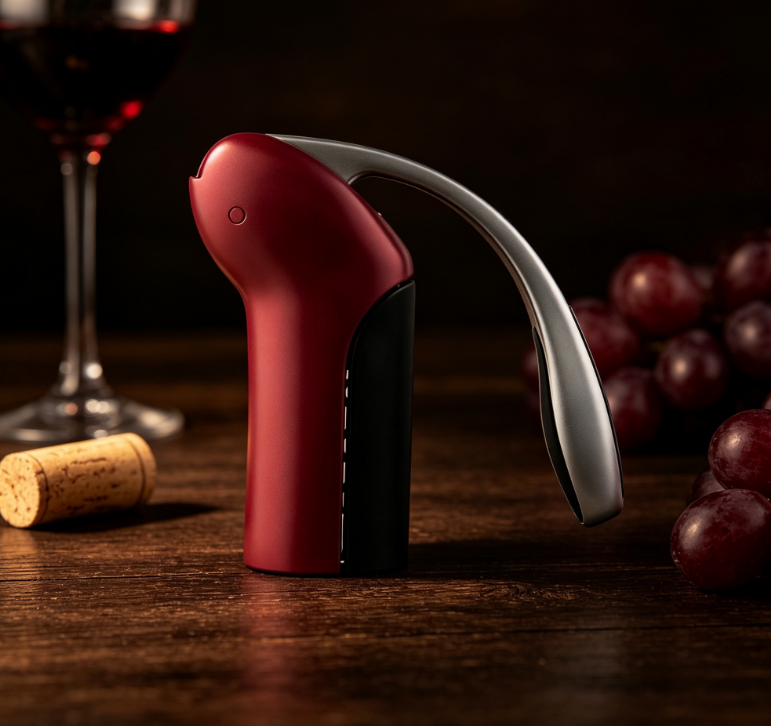 Vertical Lever Wine Opener with One-Pull Design, Manual Corkscrew with Foil Cutter and Stainless Steel Spiral