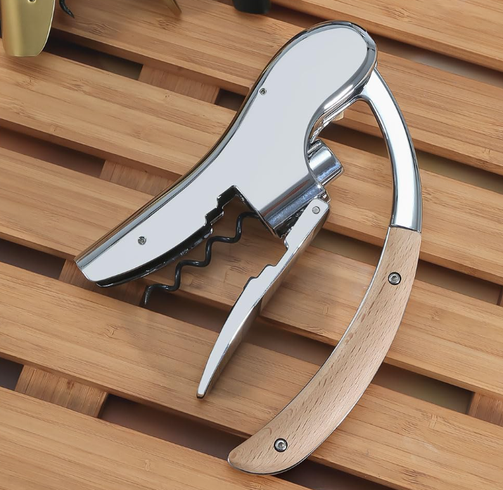 Wooden Handle Wine Opener with Foil Cutter and Zinc Alloy Corkscrew for Home Bar