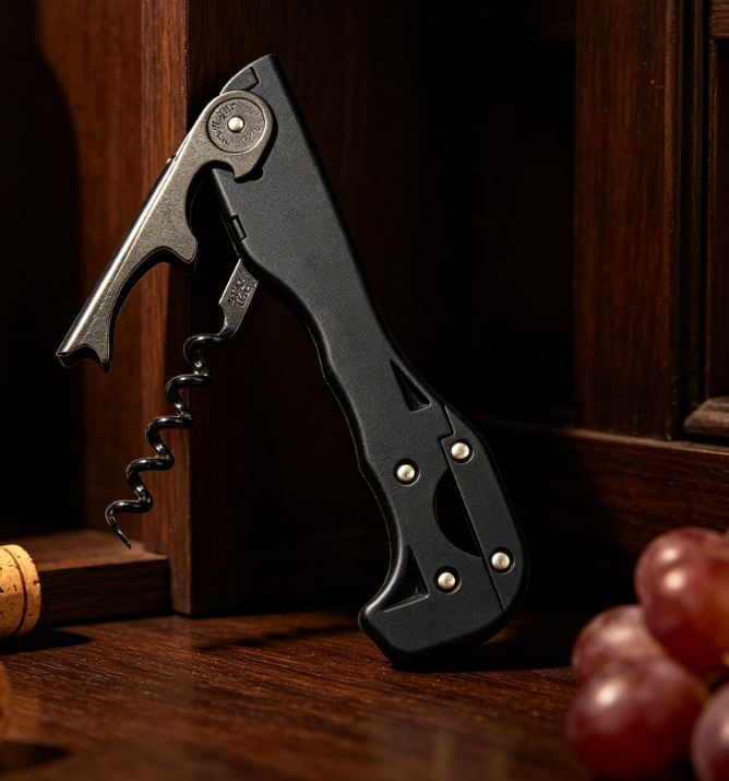 Two-Step Waiter's Corkscrew with Soft Grip Handle and Folding Design