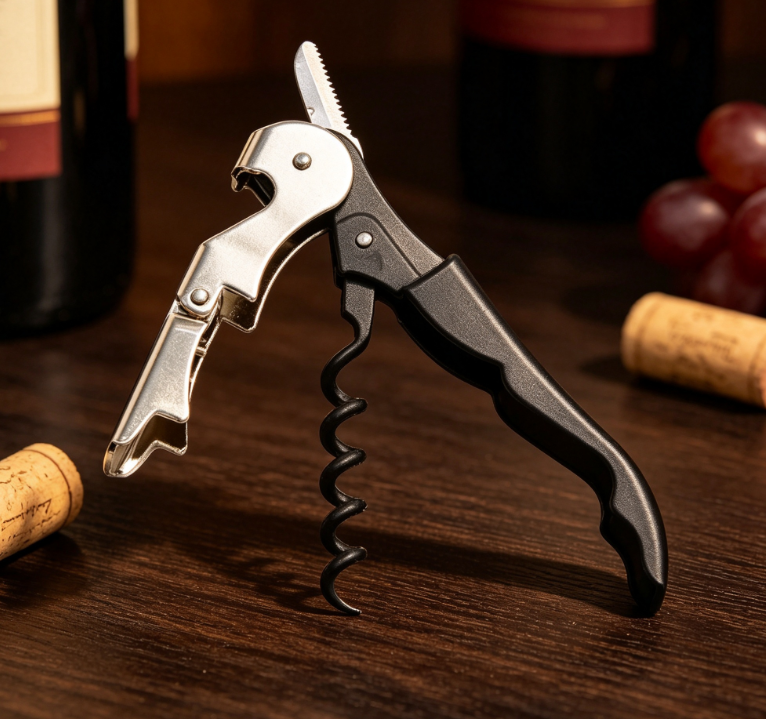 Waiter's Corkscrew Wine Opener with Foil Cutter and Bottle Opener, Stainless Steel Folding Corkscrew