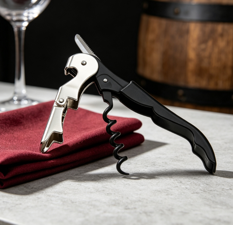 Waiter's Corkscrew Wine Opener with Foil Cutter and Bottle Opener, Stainless Steel Folding Corkscrew - Image 2