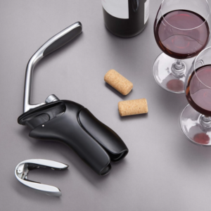 Vertical Lever Corkscrew Wine Opener with Removable Foil Cutter, Manual Bottle Opener