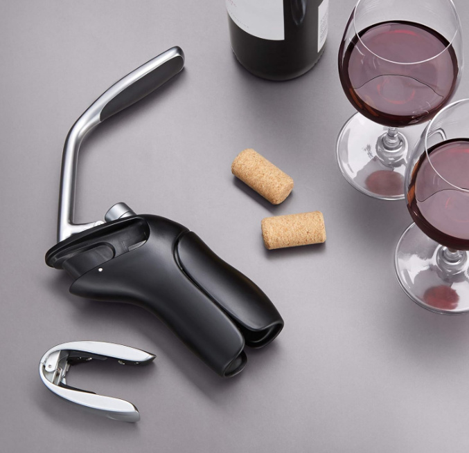 Vertical Lever Corkscrew Wine Opener with Removable Foil Cutter, Manual Bottle Opener