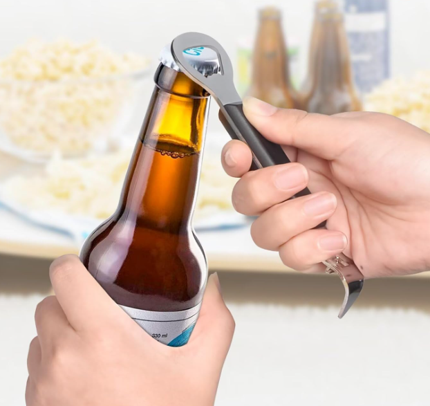 2-in-1 Can Punch Opener and Bottle Opener with Stainless Steel Body and Non-Slip Handle
