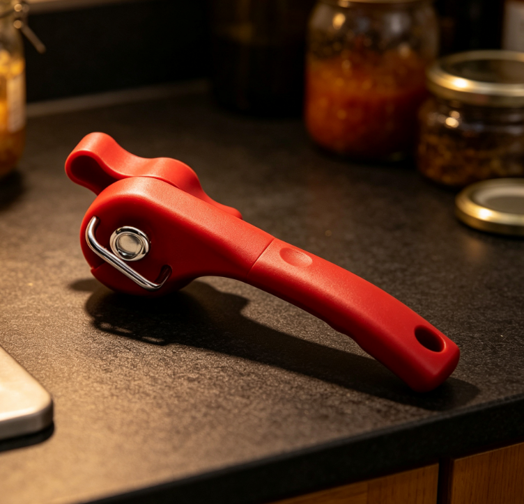 Professional Stainless Steel Manual Can Opener with Side Cut Technology and Comfortable Curved Handle