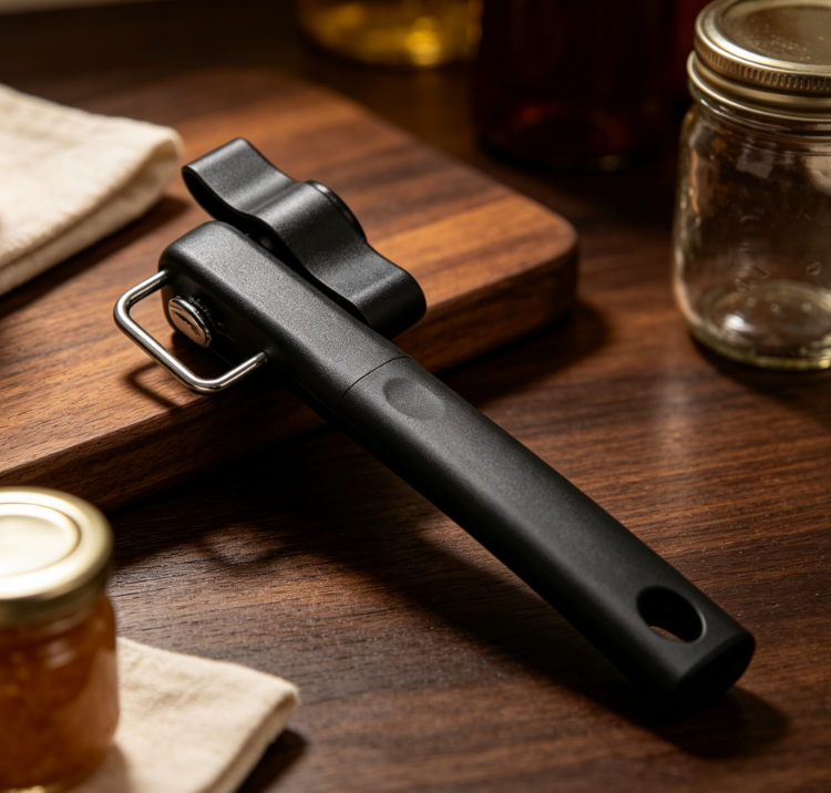 Plastic Safety Manual Can Opener with Easy Grip Handle and Side Cutting Design for Kitchen Use