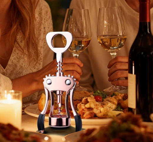 Zinc Alloy Wing Corkscrew Wine Opener with Non-Slip Ergonomic Handle and Multifunction Bottle Opener