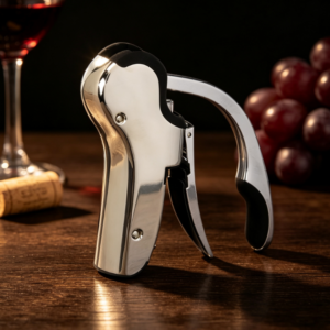 Stainless Steel Vertical Corkscrew Wine Opener with Integrated Foil Cutter